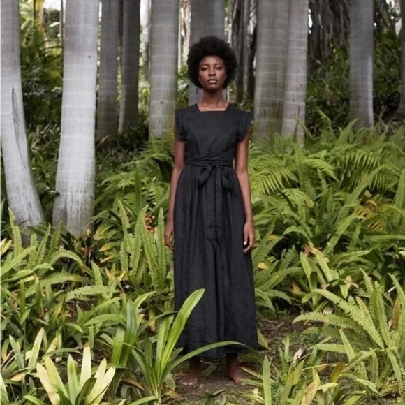 Doen Pacifica Women’s Black Split Front Maxi Dress with Waist Tie 100% raymie - Picture 2 of 3